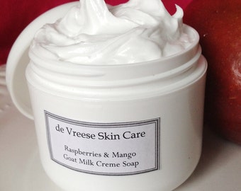 Goat Milk Cream Soap Raspberries & Mango, gift under 10, whipped soap, shaving soap, gift for her, Florida gift, personal care,
