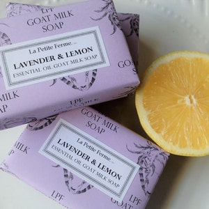 Lavender and Lemon Essential Oil goat milk soap, gift for her, gift for him, wedding favor, shaving soap, gift for mom, under 10. Florida