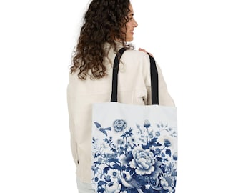 Chinoiserie Floral Canvas Tote Bag: Stylish Eco-Friendly Carryall