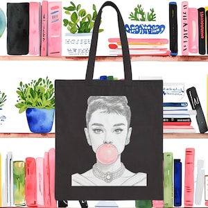 Chic Audrey Hepburn Inspired Tote Bag Stylish Shopping Bag Book Bag Fashion Tote Gift for Her Canvas Bag Eco-Friendly Bag