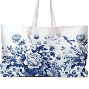 Elegant Chinoiserie Floral Weekender Bag Oversized Travel Tote Beach Bag Carry-on Luggage Weekend Getaways Stylish Tote Bag Everyday Bag