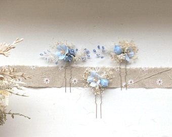 Pearl Accent Wedding Pins Preserved Collection Blue Floral Design Bridal Hair Accessory Wedding Day Bridesmaid Gift Set Elegant Wedding