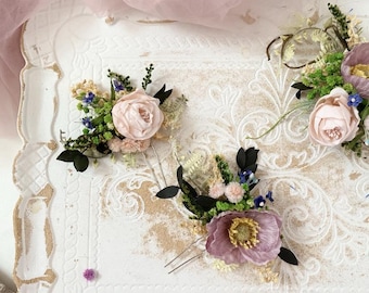 Hairpins for the wedding with poppy, bridal jewelry, romantic flower jewelry, dried flower jewelry, boho wedding accessories, bridal accessories