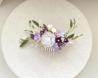 Elegant Purple Floral Hair Comb flower hairpiece Preserved Greenery for Autumn Weddings Bridal Hair Clip Dried flower Romantic hairpiece