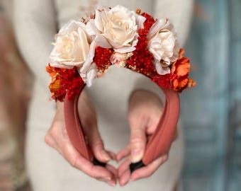 Frida Kahlo Floral Crown Orange Wedding Hair Accessory Brides autumn Bridesmaids Gifts Bridal Flowers Accessories Boho wedding floral crown