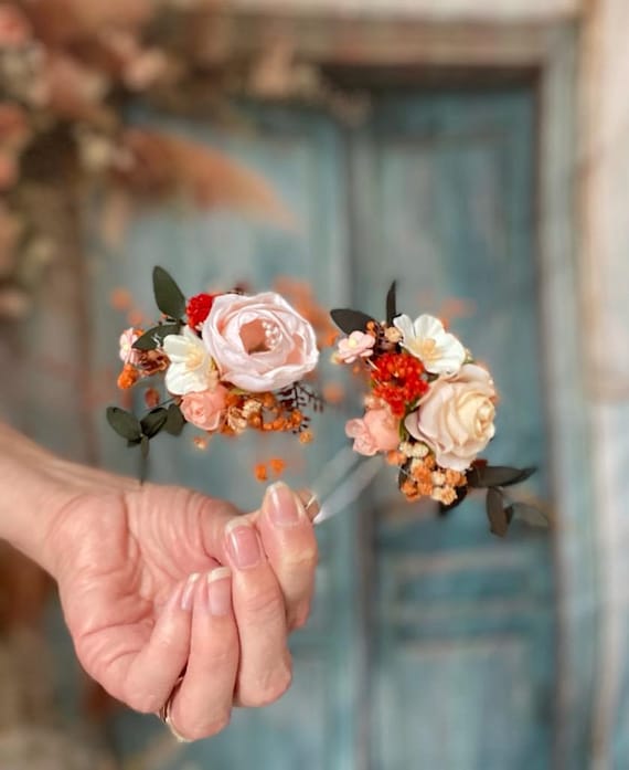 Enchanting Orange Floral Hair Pins With Preserved Greenery  display picture 1