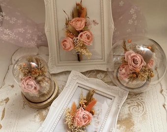 Beige Rose Arrangement Dried Flowers Wall Display Bedroom Decor Nursery Art Blush Beige Bloom Frame Wedding Keepsake Cottage Style Farmhouse