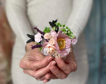 Pink hair comb Wedding Flowers hair accessory wedding Rose Bridal Hair Comb Poppy hair comb Bridesmaid Gift Bridal Pink Flowers comb for her