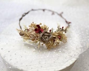 Rustic Bride's Hair Wreath with Natural Flowers,Natural Bride's Wreath, Rustic Romance Halo,Crown,Elegant Wedding Hair Accessory for Brides