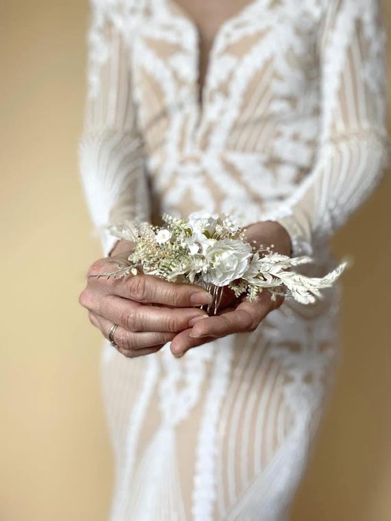 Elegant White Floral Hair Comb Bride Elegant White and Greenery Bridal Hair Comb Romantic Wedding  main image 3