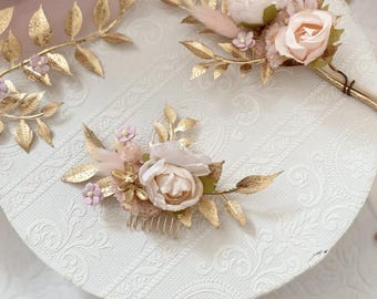 Hair comb for the wedding with flowers, bridal comb, romantic floral decoration, hair comb in gold, dried flower decoration, boho wedding accessories