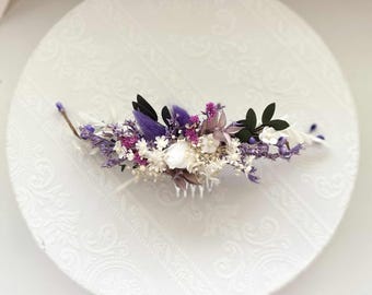 Elegant Purple Floral Hair Comb flower hairpiece Preserved Greenery Weddings Bridal Hair Clip Dried flower Romantic hairpiece