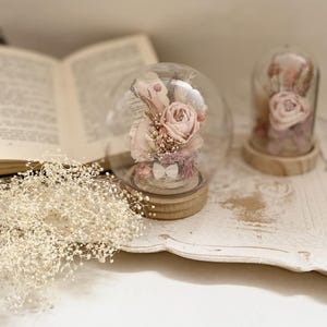 Wedding Ring Holder Artificial Rose Flower Gift Anniversary Present Dome Display Pink Dried Bloom Wedding Keepsake for Bride Ring Box