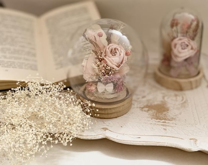 Wedding Ring Holder Artificial Rose Flower Gift Anniversary Present Dome Display Pink Dried Bloom Wedding Keepsake for Bride Ring Box