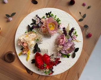 Colorful rainbow hair combs with preserved Lavender Boho Wedding Roses Comb Romantic Personalized Bridal Gift dried flower hair poppy comb