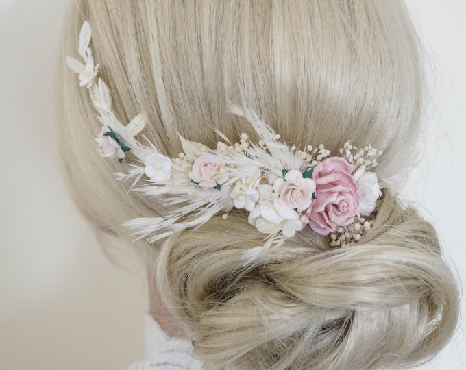 Wedding Quarter Wreath: elegant, with free hairpins. Perfect for unique brides,Bridal Quarter-Wreath Versatile Floral Hairpiece for Weddings