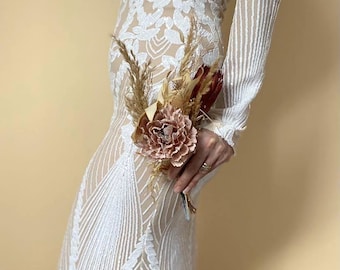 Wedding Flower Arrangement Preserved Bouquet Bridal Dried Flowers Rustic Style Boho Decor Wedding Centerpiece Custom Gift Forever Flowers