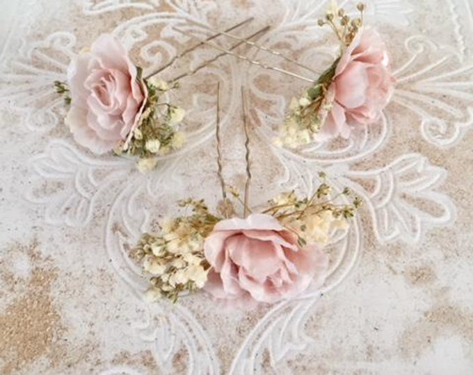 Elegant Pink Hair Accessories with Preserved Flowers for Brides,Soft Pink Floral Pins for Brides,Delicate Pink Bridal Accessories