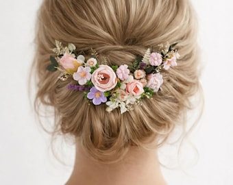 Pastel Bridal Quarter-Wreath Elegant Fairytale Wedding Hairpiece Wildflowers Wedding Flower Bridal Wreath Boho wedding Rustic hair flowers