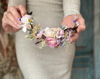 Boho Chic Wedding Hair Vine with Romantic Wildflowers Bridal Beauty Wedding Flower Decor Bridal Wreath Boho wedding Rustic hair flowers