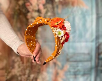 Pin-Up Style Headband with Floral Accents Vintage style headband Original gift for her Bow headband Summer fashion accessory Customizable