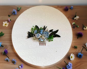 Wedding Blue Hair Comb Floral Bridal Accessories Boho Wedding Roses Comb Romantic Personalized Gift Baby's breath dried flower hair comb