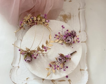 Fairy crown in purple, elegant hair accessory for the bride in vintage style, fairy wreath, romantic flower decoration, bridal flowers, wedding accessories