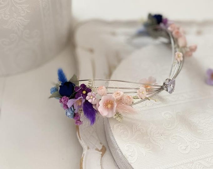 Fairy crown, fairy wreath, halo headpiece, bridal wreath, romantic floral decoration, hair wreath, bridal flowers, wedding accessories, colorful flowers