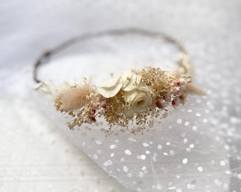 Flower Crown - Romantic Bridal Headpiece with Natural Dried Preserved Flowers,Elegant Wedding Hair Accessory for Brides,Rustic Hair Wreath