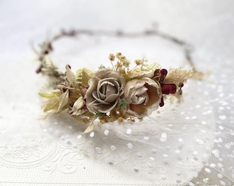 Flower wreath for romantic bride, bridal wreath in beige, floral decoration, hair wreath, bridal flowers, wedding accessories, wedding flowers, headband