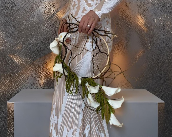 Greenery Flower Bouquet for Wedding White Calla Floral Wreath Bridal Arrangement Boho Style Rustic Decor Wedding Centerpiece Bridal Gift Set