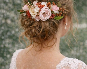 Autumn Floral Hair Comb Dried flower hairpiece Preserved Greenery for Autumn Weddings Bridal Hair Clip Dried flower Romantic hairpiece