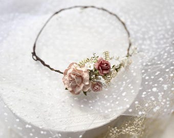 Elegant Hair Wreath-Soft Pink Floral Crown for Brides,Wedding Accessory,Bridal Accessory for Weddings,Headpiece for Brides,Romantic Weddings
