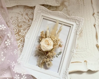 Beige Rose Arrangement Dried Flowers Wall Display Bedroom Decor Nursery Art Blush Beige Bloom Frame Wedding Keepsake Cottage Style Farmhouse