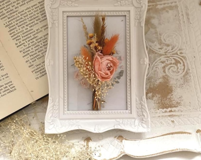 Rose Arrangement Dried Flowers Wall Display Bedroom Decor Nursery Art Blush Orange Bloom Frame Wedding Keepsake Cottage Style Farmhouse