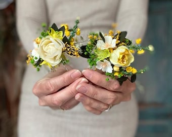 Vibrant Summer Yellow Hairpin Set Preserved Greenery and Dried Accents for Weddings Hair Pins Floral Bridal Accessories Summer wedding set