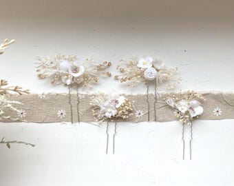 Bridesmaid Gift Set Pearl Clip White Accent Flower Design Preserved Botanical Wedding Clip Bridal Accent Pearl Decoration Wedding Day Hair