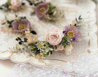 Half wreath for the wedding with flowers, bridal jewelry, romantic flower decorations, dried flower decorations, meadow wedding accessories, real flowers