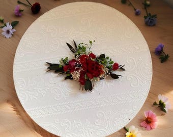 Red Bridal Hair Comb Floral Wedding Accessorie Summer Wedding Roses Comb Romantic Personalized Bridal Gift dried flower hair comb