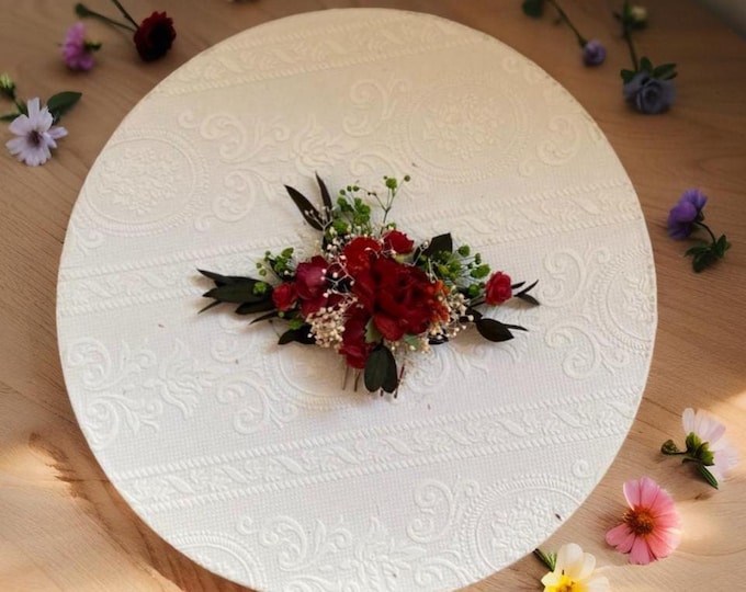 Red Bridal Hair Comb Floral Wedding Accessorie Summer Wedding Roses Comb Romantic Personalized Bridal Gift dried flower hair comb