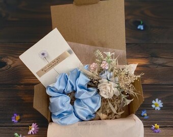 Enchanted Blue Bridesmaid Gift Box with Blue Hair Comb, Satin Scrunchie & 'Will You Be My Bridesmaid?' Card gift proposal bridal box