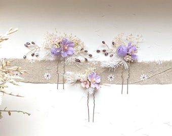 Wedding Day Hair Pins Purple Floral Beautiful Bridesmaid Gift Set Elegant Style Romantic Wedding Essential Bridal Hair Accessory Wedding