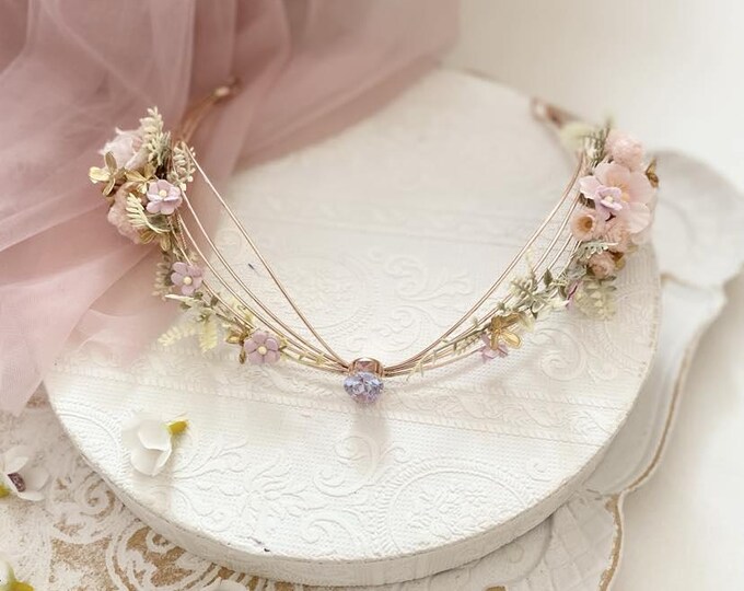 Fairy crown, fairy wreath, halo headpiece, bridal wreath, romantic floral decoration, hair wreath, bridal flowers, wedding accessories, colorful flowers
