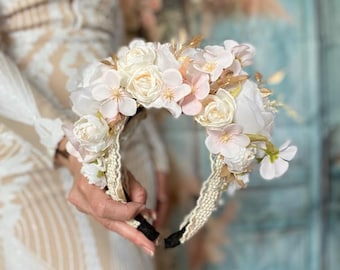 Frida Kahlo Headband Purple Accent Preserved Rose Gold Crown Bridal Clip Flower Accent Wedding Gift Bridesmaid Present Headpiece Set Wedding