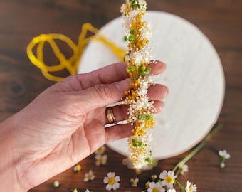 Yellow Dried flower crown for wedding, Bridal floral crown bridal baby breath floral headband Dried baby's breath flower crown wedding