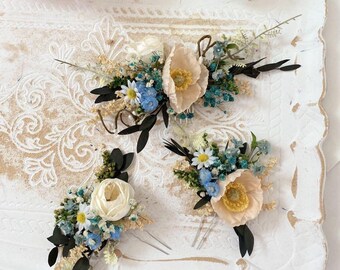 Romantic hair comb for the wedding with poppies, bridal comb, floral decoration, flower comb, dried flower decoration, boho wedding accessories
