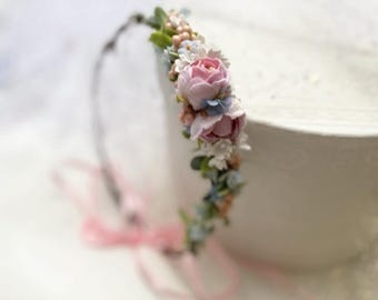 Flower wreath for romantic bride, bridal wreath in pink, floral decoration, hair wreath, bridal flowers, wedding accessories, wedding flowers, headband