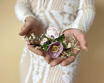Romantic hair comb for the wedding with poppies, bridal comb, floral decoration, flower comb, dried flower decoration, boho wedding accessories
