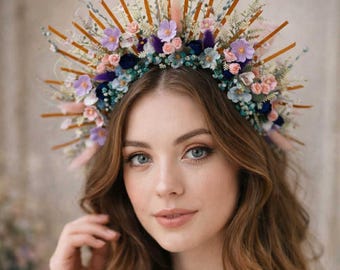 Bridal Dried Flower Halo - Romantic Wedding Headpiece with Custom Options,wedding flower accessoriesdried flower headpiece
