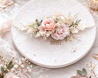 Elegant hair comb for fairytale brides,Preserved Flower Wedding Comb,Boho Bride Hair Comb,Flower Bridal Headpiece,Floral Hair Decoration